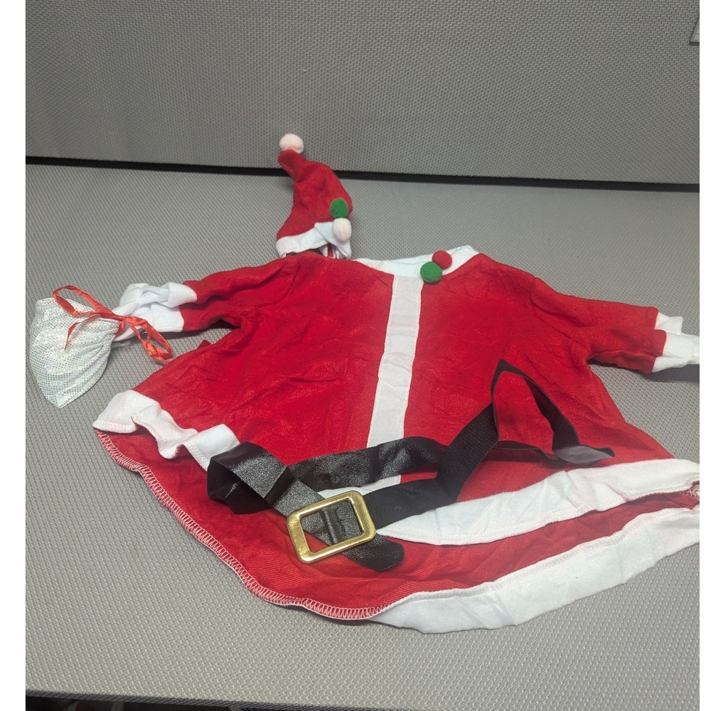 Porch Goose Santa Claus Costume Red White Christmas Holiday Outfit Hat Belt Bag